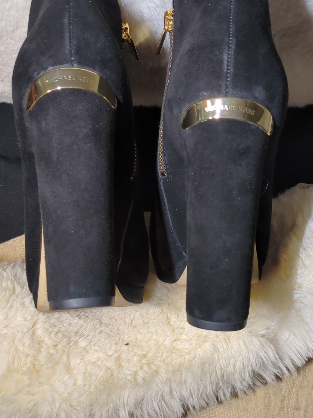 Michael Kors Black Suede High Heel Ankle Boots w/Gold Zippers NOW ONLY $55 WOW - Picture 4 of 13